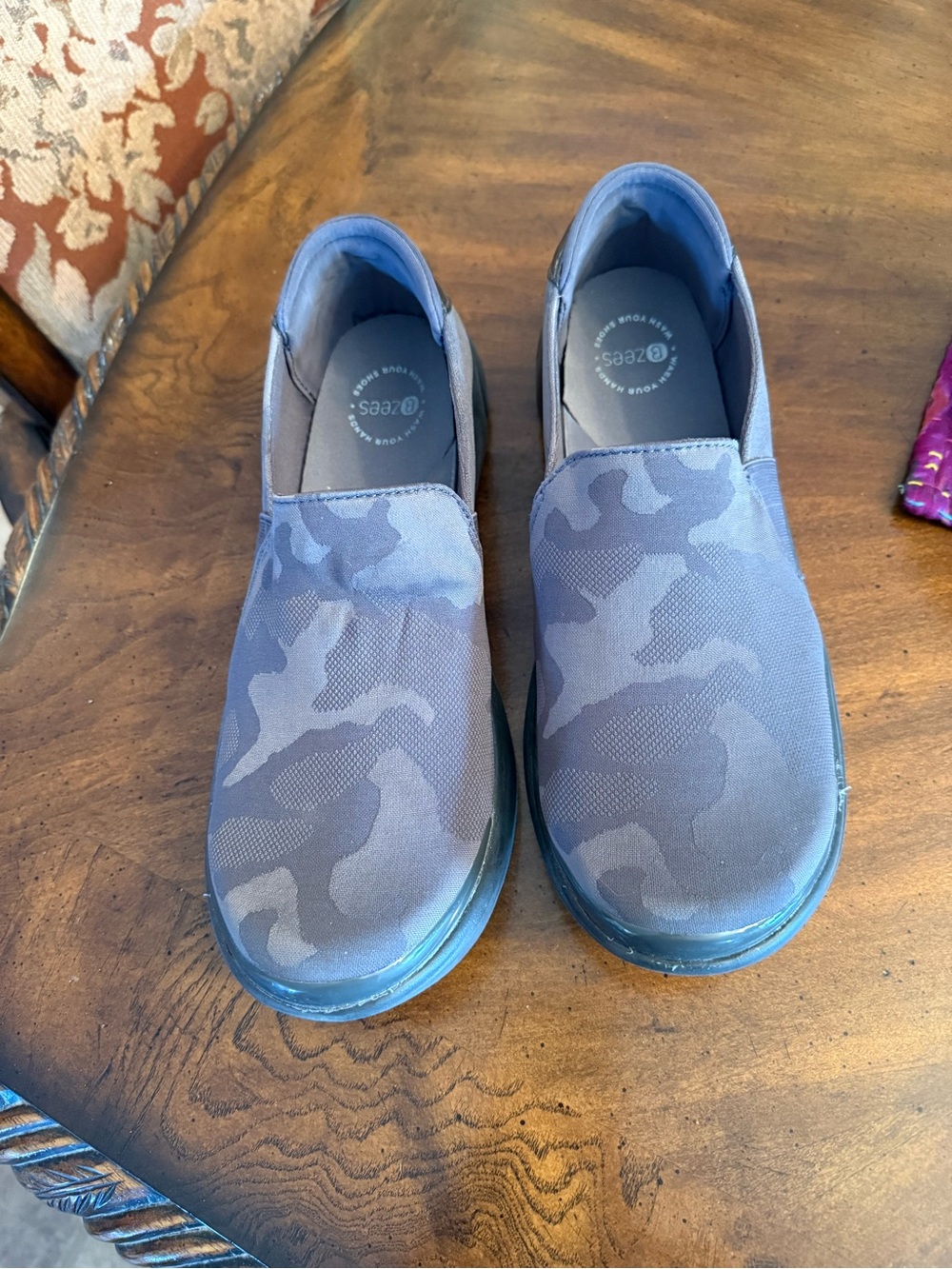 Women’s Bzees Slip-On Camo Sneakers - Gray